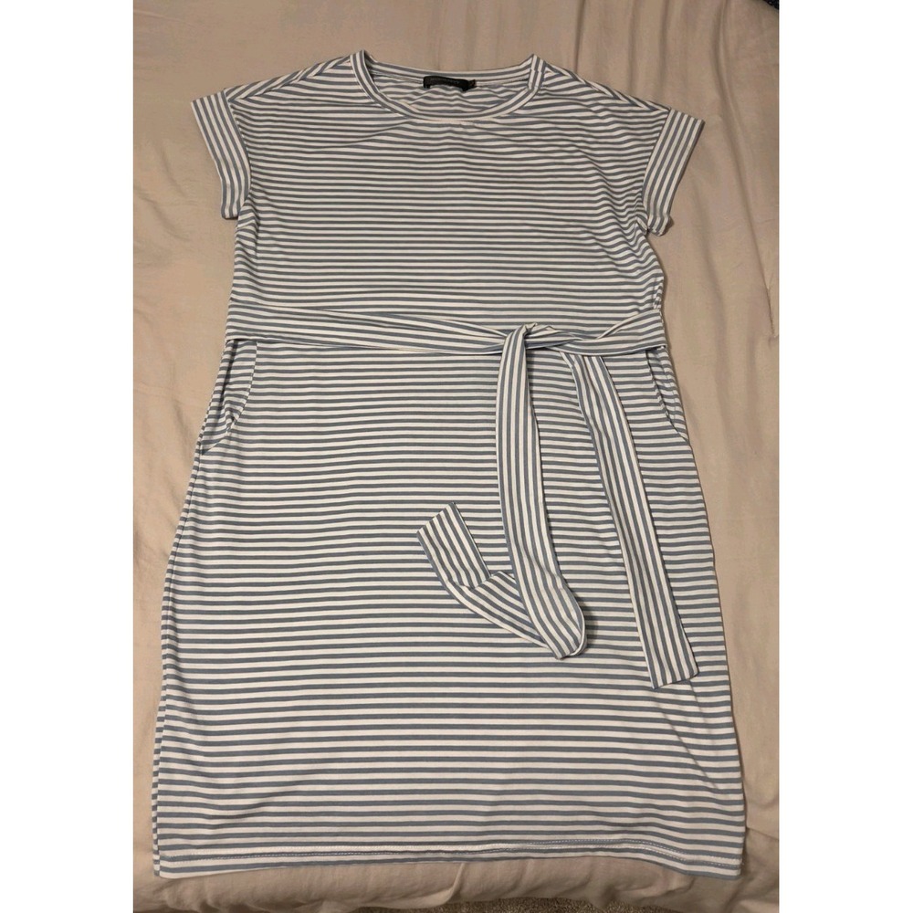 Merokeety Women's Striped Short Sleeve T-Shirt Dress Tie Waist, Pockets, Large